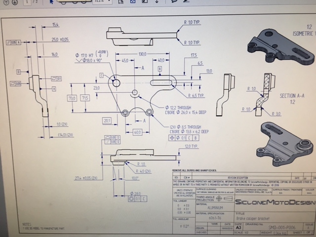 Custom parts design, rear brake caliper bracket