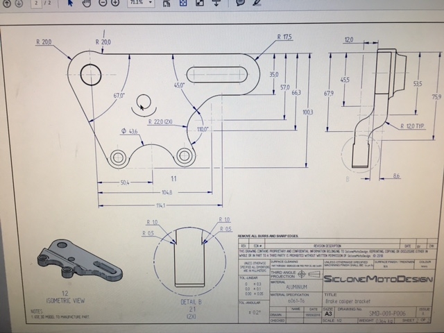 Custom parts design, rear brake caliper bracket