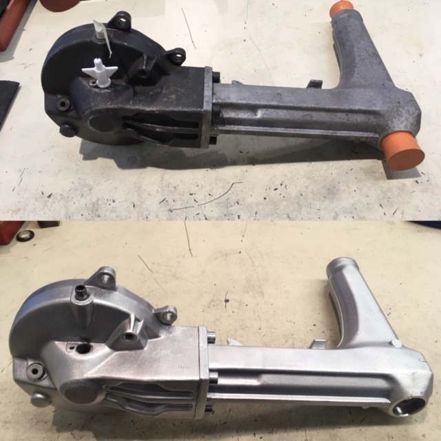 BMW K100 Swingarm Before and After Vapour Blasting