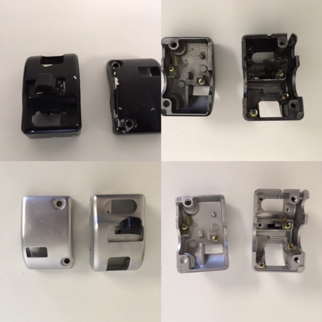 Classic Suzuki switch gear housing, before and after vapour blasting