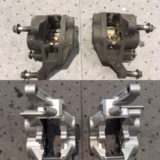 Yamaha R6 Brake Calipers, before and after vapour blasting