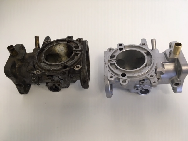 SU Carburettor Body Before and After Vapour Blasting