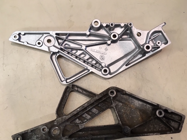 BMW K100 Footrest Hangers Before and After Vapour Blasting